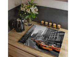 Banjado Herdabdeckplatte Glas 2 Teilig Je 30x52CM Schneidebrett Herdabdeckung Mit Motiv New York Taxi