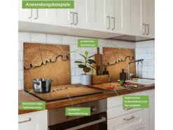 Banjado Herdabdeckplatte Glas 1 Teilig 60x52CM Schneidebrett Herdabdeckung Mit Motiv Holz