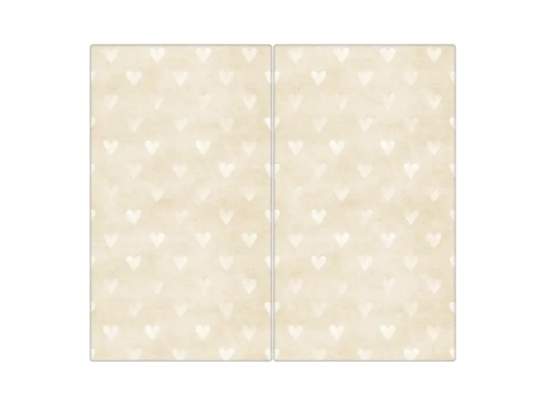 Banjado Herdabdeckplatte Glas 2 Teilig Je 30x52CM Schneidebrett Herdabdeckung Mit Motiv Beige Herzen