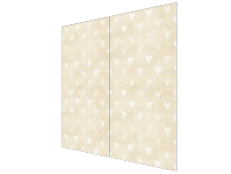 Banjado Herdabdeckplatte Glas 2 Teilig Je 30x52CM Schneidebrett Herdabdeckung Mit Motiv Beige Herzen