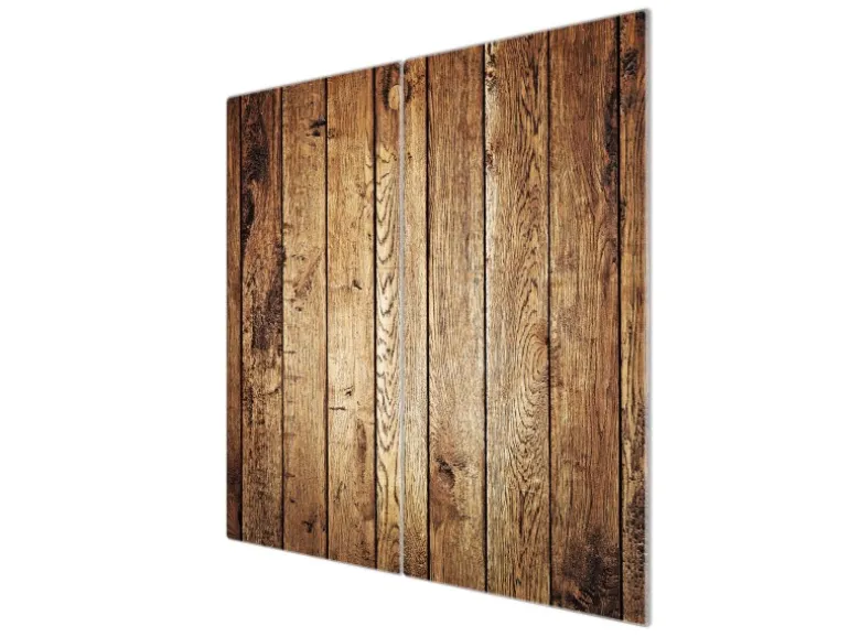 Banjado Herdabdeckplatte Glas 2 Teilig Je 30x52CM Schneidebrett Herdabdeckung Mit Motiv Geöltes Holz
