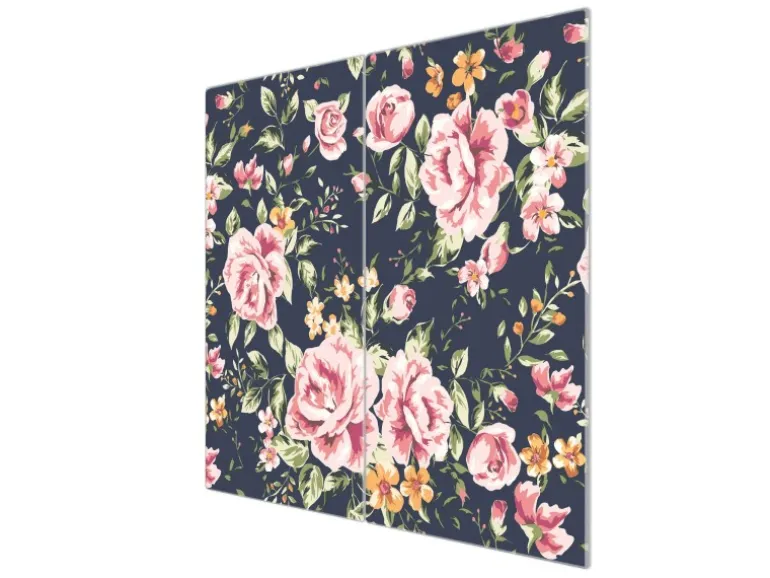 Banjado Herdabdeckplatte Glas 2 Teilig Je 30x52CM Schneidebrett Herdabdeckung Mit Motiv Rosen Auf Anthrazit