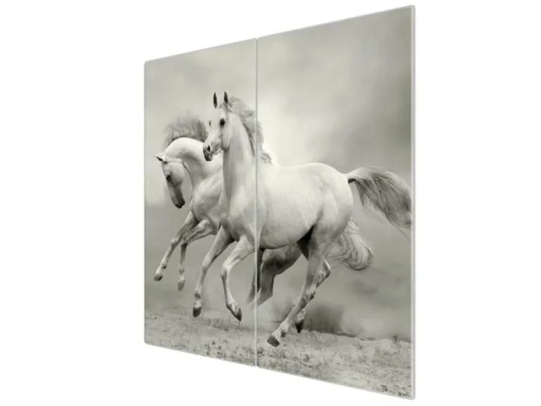 Banjado Herdabdeckplatte Glas 2 Teilig Je 30x52CM Schneidebrett Herdabdeckung Mit Motiv Wilde Pferde Sw