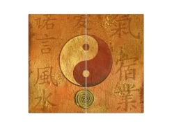Banjado Herdabdeckplatte Glas 2 Teilig Je 30x52CM Schneidebrett Herdabdeckung Mit Motiv Yin Yang