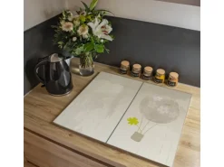 Banjado Herdabdeckplatte Glas 2 Teilig Je 30x52CM Schneidebrett Herdabdeckung Mit Motiv Flüchtiges Glück