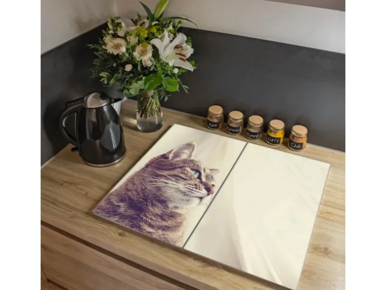 Banjado Herdabdeckplatte Glas 2 Teilig Je 30x52CM Schneidebrett Herdabdeckung Mit Motiv Holgerson