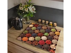 Banjado Herdabdeckplatte Glas 2 Teilig Je 30x52CM Schneidebrett Herdabdeckung Mit Motiv Zutaten