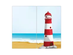 Banjado Herdabdeckplatte Glas 2 Teilig Je 30x52CM Schneidebrett Herdabdeckung Mit Motiv Leuchtturm Illustration