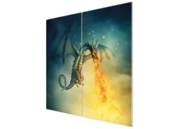 Banjado Herdabdeckplatte Glas 2 Teilig Je 30x52CM Schneidebrett Herdabdeckung Mit Motiv Drachen
