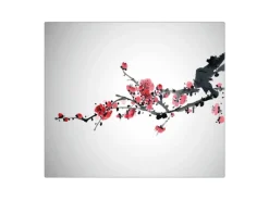 Banjado Herdabdeckplatte Glas 1 Teilig 60x52CM Schneidebrett Herdabdeckung Mit Motiv Japanische Blüten 2