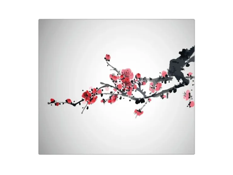 Banjado Herdabdeckplatte Glas 1 Teilig 60x52CM Schneidebrett Herdabdeckung Mit Motiv Japanische Blüten 2
