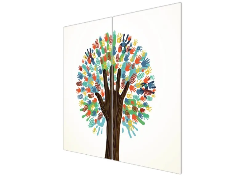 Banjado Herdabdeckplatte Glas 2 Teilig Je 30x52CM Schneidebrett Herdabdeckung Mit Motiv We Are The World