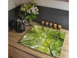 Banjado Herdabdeckplatte Glas 2 Teilig Je 30x52CM Schneidebrett Herdabdeckung Mit Motiv Zwischen Bäumen