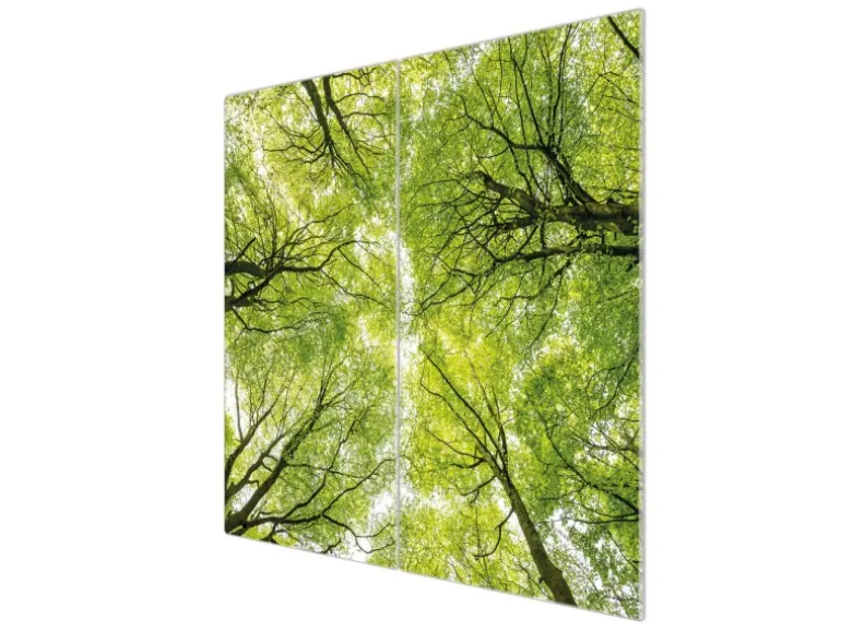 Banjado Herdabdeckplatte Glas 2 Teilig Je 30x52CM Schneidebrett Herdabdeckung Mit Motiv Zwischen Bäumen