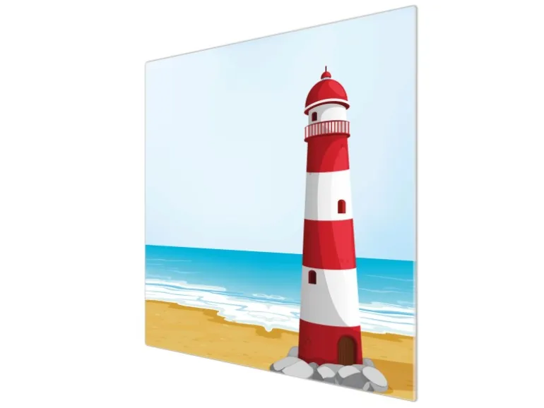 Banjado Herdabdeckplatte Glas 1 Teilig 60x52CM Schneidebrett Herdabdeckung Mit Motiv Leuchtturm Illustration
