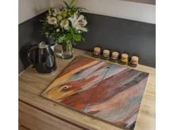 Banjado Herdabdeckplatte Glas 2 Teilig Je 30x52CM Schneidebrett Herdabdeckung Mit Motiv Coloured Wood