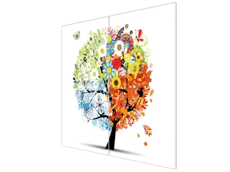Banjado Herdabdeckplatte Glas 2 Teilig Je 30x52CM Schneidebrett Herdabdeckung Mit Motiv Vier Jahreszeiten