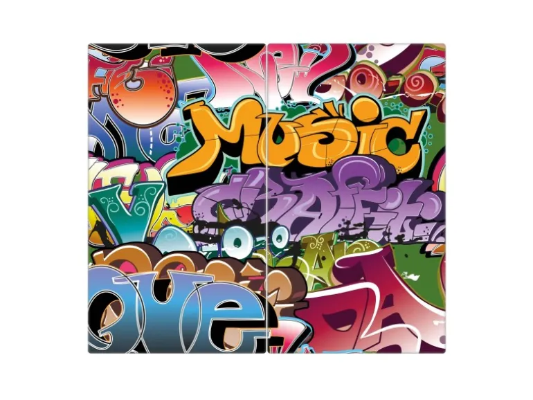 Banjado Herdabdeckplatte Glas 2 Teilig Je 30x52CM Schneidebrett Herdabdeckung Mit Motiv Graffiti