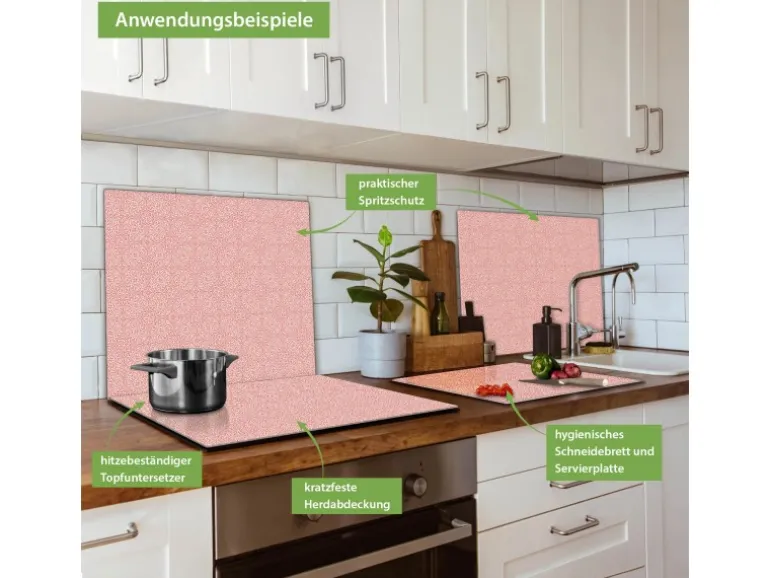 Banjado Herdabdeckplatte Glas 1 Teilig 60x52CM Schneidebrett Herdabdeckung Mit Motiv Rosa Arabesque
