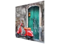 Banjado Herdabdeckplatte Glas 2 Teilig Je 30x52CM Schneidebrett Herdabdeckung Mit Motiv Italienischer Roller