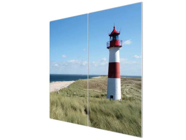 Banjado Herdabdeckplatte Glas 2 Teilig Je 30x52CM Schneidebrett Herdabdeckung Mit Motiv Leuchtturm
