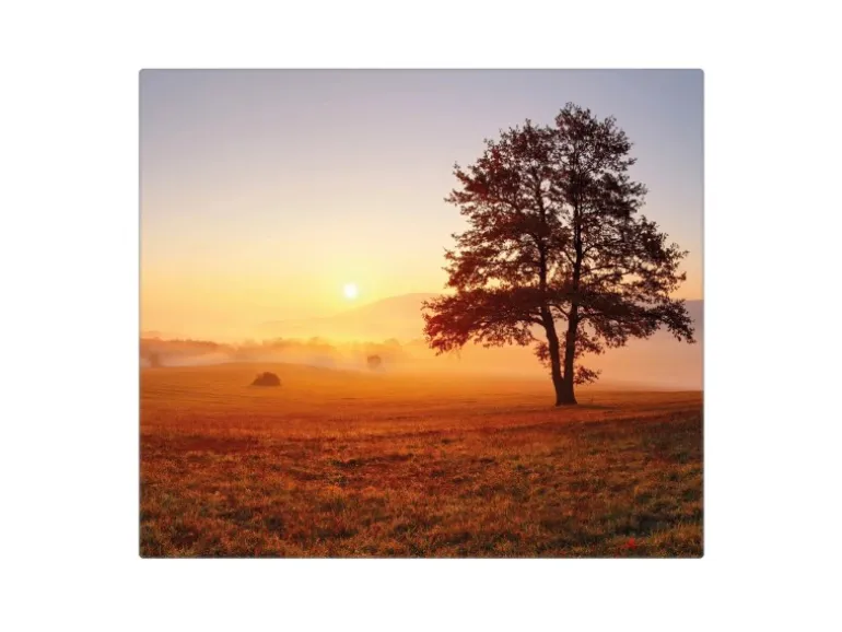 Banjado Herdabdeckplatte Glas 1 Teilig 60x52CM Schneidebrett Herdabdeckung Mit Motiv Sonnenaufgang