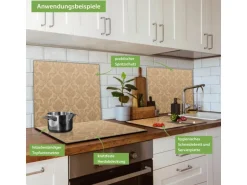 Banjado Herdabdeckplatte Glas 1 Teilig 60x52CM Schneidebrett Herdabdeckung Mit Motiv Tapete Beige