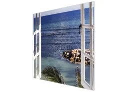 Banjado Herdabdeckplatte Glas 1 Teilig 60x52CM Schneidebrett Herdabdeckung Mit Motiv Fensterpanorama