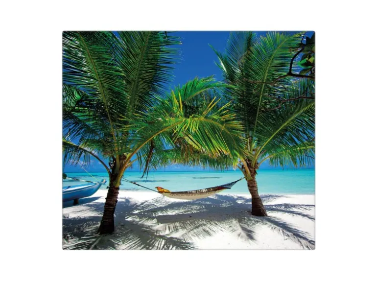 Banjado Herdabdeckplatte Glas 1 Teilig 60x52CM Schneidebrett Herdabdeckung Mit Motiv Strand