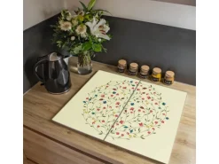 Banjado Herdabdeckplatte Glas 2 Teilig Je 30x52CM Schneidebrett Herdabdeckung Mit Motiv Blumenreigen