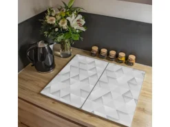 Banjado Herdabdeckplatte Glas 2 Teilig Je 30x52CM Schneidebrett Herdabdeckung Mit Motiv Weisse Dreiecke