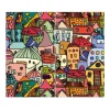 Banjado Herdabdeckplatte Glas 2 Teilig Je 30x52CM Schneidebrett Herdabdeckung Mit Motiv Funky Town