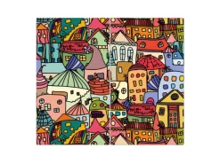 Banjado Herdabdeckplatte Glas 2 Teilig Je 30x52CM Schneidebrett Herdabdeckung Mit Motiv Funky Town