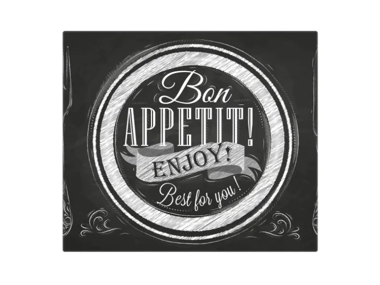 Banjado Herdabdeckplatte Glas 1 Teilig 60x52CM Schneidebrett Herdabdeckung Mit Motiv Bon Appetit