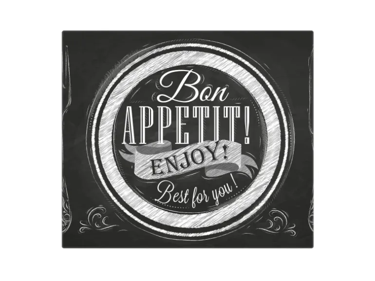 Banjado Herdabdeckplatte Glas 1 Teilig 60x52CM Schneidebrett Herdabdeckung Mit Motiv Bon Appetit