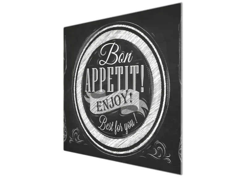 Banjado Herdabdeckplatte Glas 1 Teilig 60x52CM Schneidebrett Herdabdeckung Mit Motiv Bon Appetit