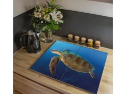 Banjado Herdabdeckplatte Glas 2 Teilig Je 30x52CM Schneidebrett Herdabdeckung Mit Motiv Wasserschildkröte