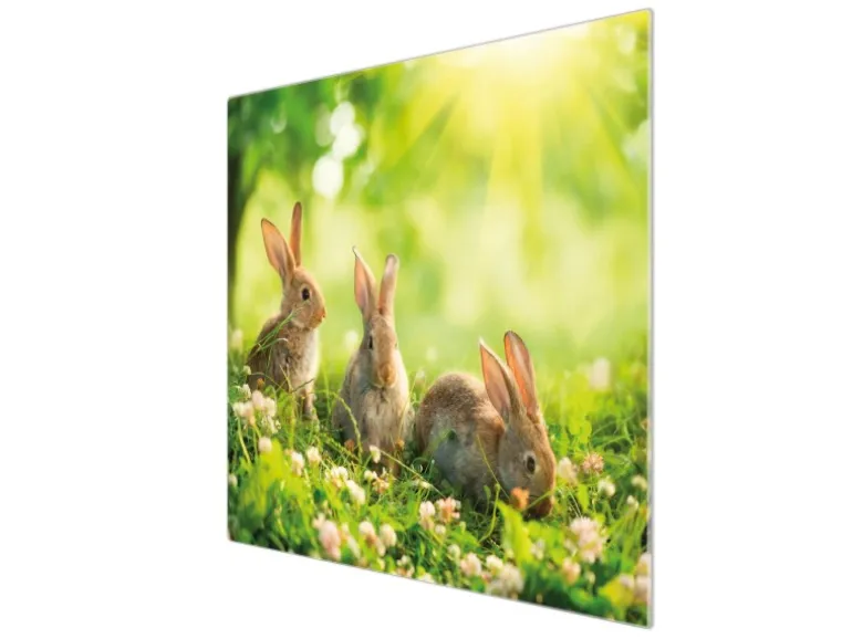 Banjado Herdabdeckplatte Glas 1 Teilig 60x52CM Schneidebrett Herdabdeckung Mit Motiv Drei Hasen