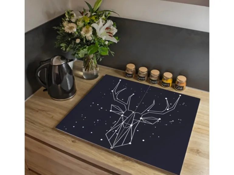 Banjado Herdabdeckplatte Glas 2 Teilig Je 30x52CM Schneidebrett Herdabdeckung Mit Motiv Sternbild Hirsch