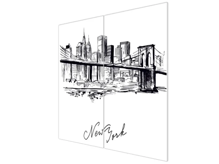 Banjado Herdabdeckplatte Glas 2 Teilig Je 30x52CM Schneidebrett Herdabdeckung Mit Motiv New York Skizze
