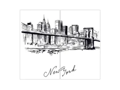 Banjado Herdabdeckplatte Glas 2 Teilig Je 30x52CM Schneidebrett Herdabdeckung Mit Motiv New York Skizze