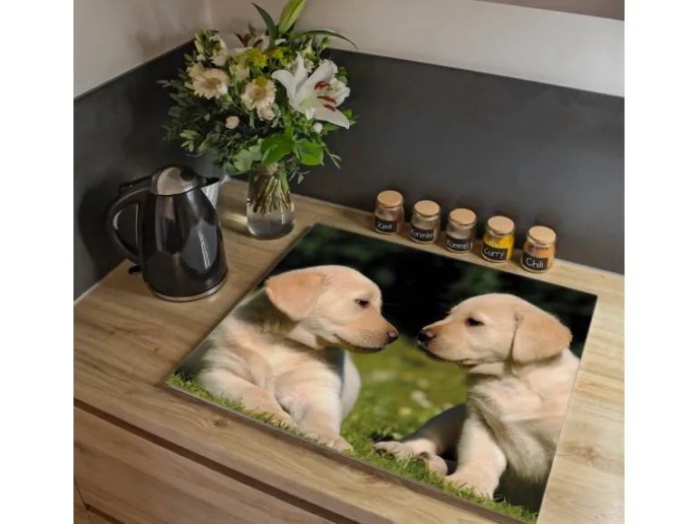 Banjado Herdabdeckplatte Glas 1 Teilig 60x52CM Schneidebrett Herdabdeckung Mit Motiv Labrador