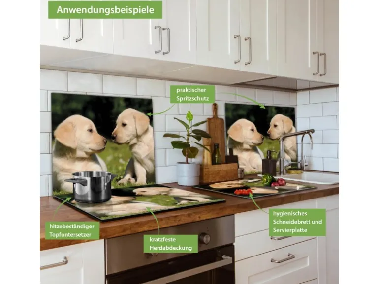 Banjado Herdabdeckplatte Glas 1 Teilig 60x52CM Schneidebrett Herdabdeckung Mit Motiv Labrador