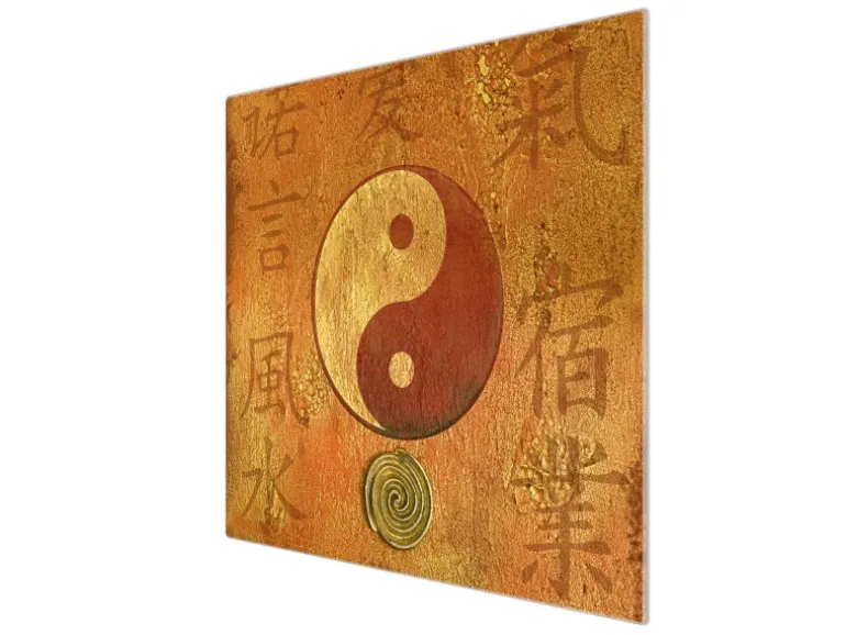 Banjado Herdabdeckplatte Glas 1 Teilig 60x52CM Schneidebrett Herdabdeckung Mit Motiv Yin Yang