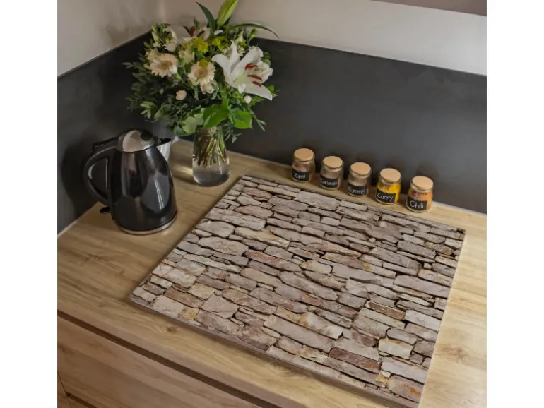 Banjado Herdabdeckplatte Glas 1 Teilig 60x52CM Schneidebrett Herdabdeckung Mit Motiv Stadtmauer