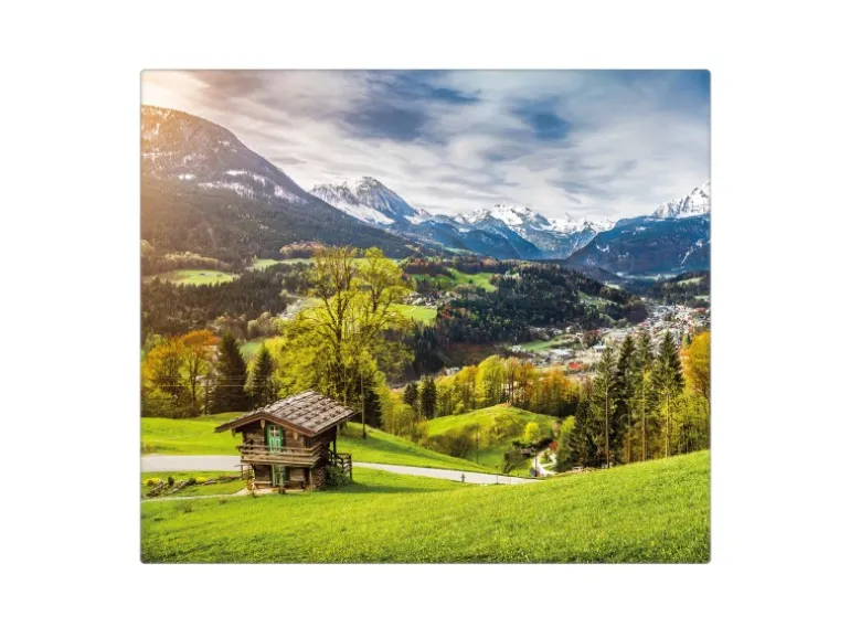 Banjado Herdabdeckplatte Glas 1 Teilig 60x52CM Schneidebrett Herdabdeckung Mit Motiv Berchtesgadener Land