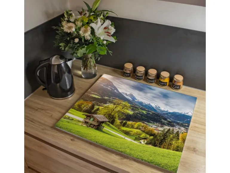 Banjado Herdabdeckplatte Glas 1 Teilig 60x52CM Schneidebrett Herdabdeckung Mit Motiv Berchtesgadener Land