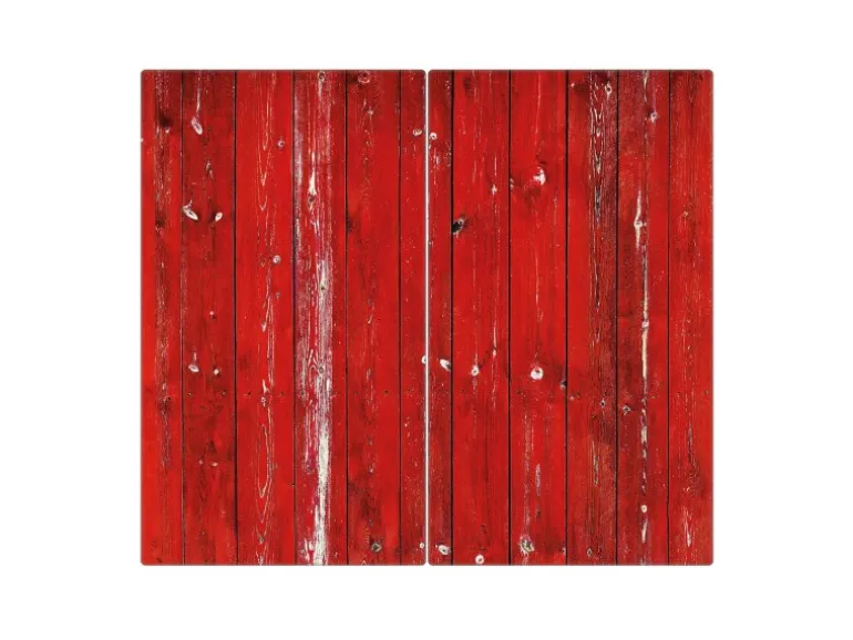 Banjado Herdabdeckplatte Glas 2 Teilig Je 30x52CM Schneidebrett Herdabdeckung Mit Motiv Rote Holzlatten
