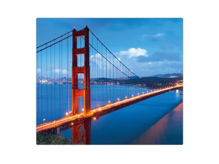 Banjado Herdabdeckplatte Glas 1 Teilig 60x52CM Schneidebrett Herdabdeckung Mit Motiv Golden Gate Bridge