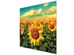 Banjado Herdabdeckplatte Glas 1 Teilig 60x52CM Schneidebrett Herdabdeckung Mit Motiv Sonnenblumen
